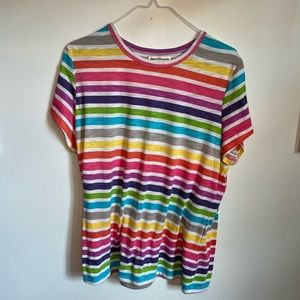 Norm Thompson U Neck short sleeve rainbow striped top XL